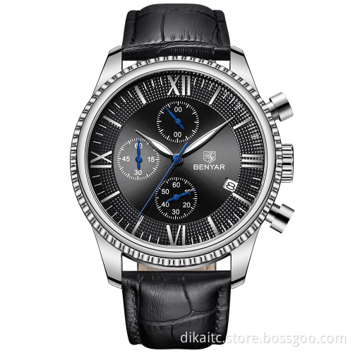 Top Luxury Brand Benyar watches mens wristwatch Fashion Sports Quartz Waterproof Leather Men Business Watch Relogio Masculino